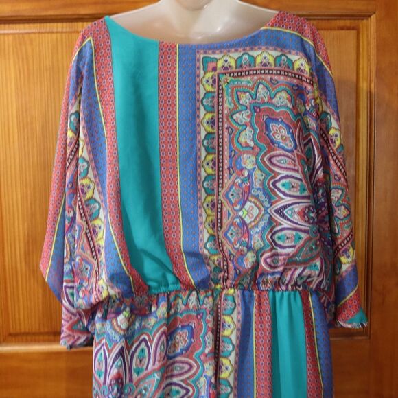 Signature Robbie Bee Colorful Batwing Sleeve Floral Print Drop Blouson Dress 14 - Picture 9 of 12